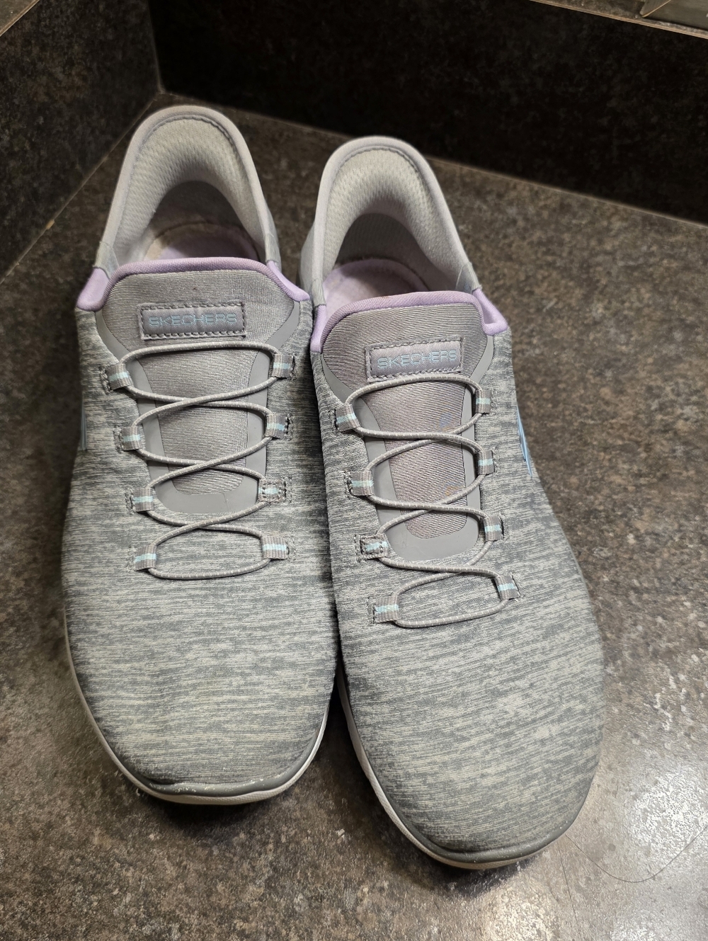 Skechers Slip-In Handsfree Womens Sz 9.5 Gray Knit Memory Foam Comfort Sneakers